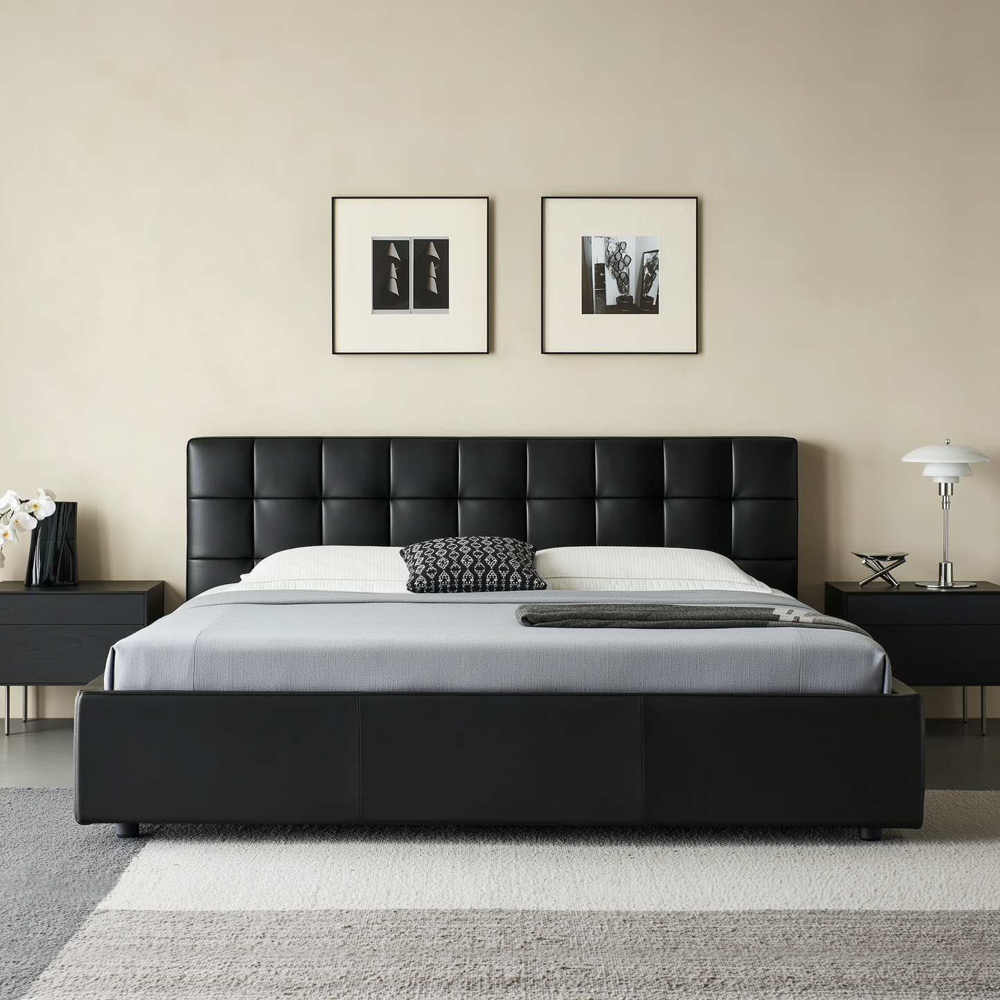 Sugar Cube Leather Bed-Black