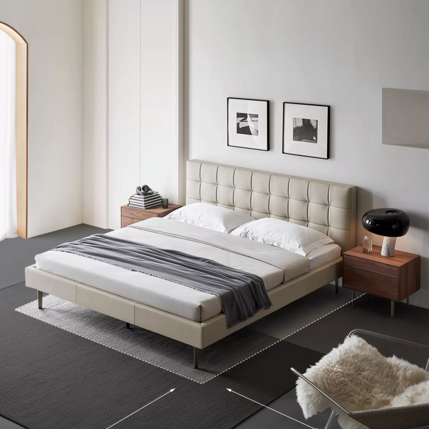 Mocha Slice Leather Bed-Beige