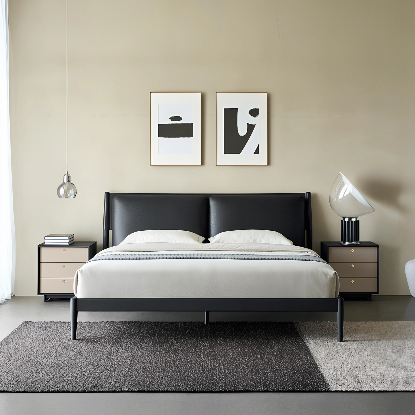 Truffle Cream Leather Bed-Black
