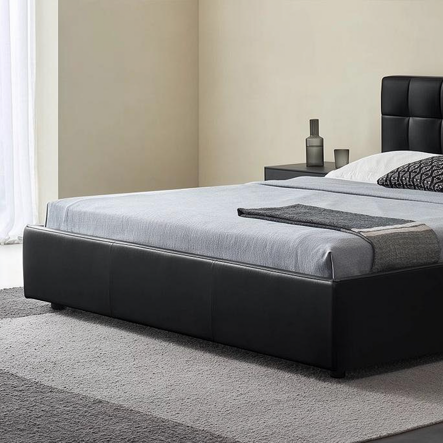 Sugar Cube Leather Bed-Black