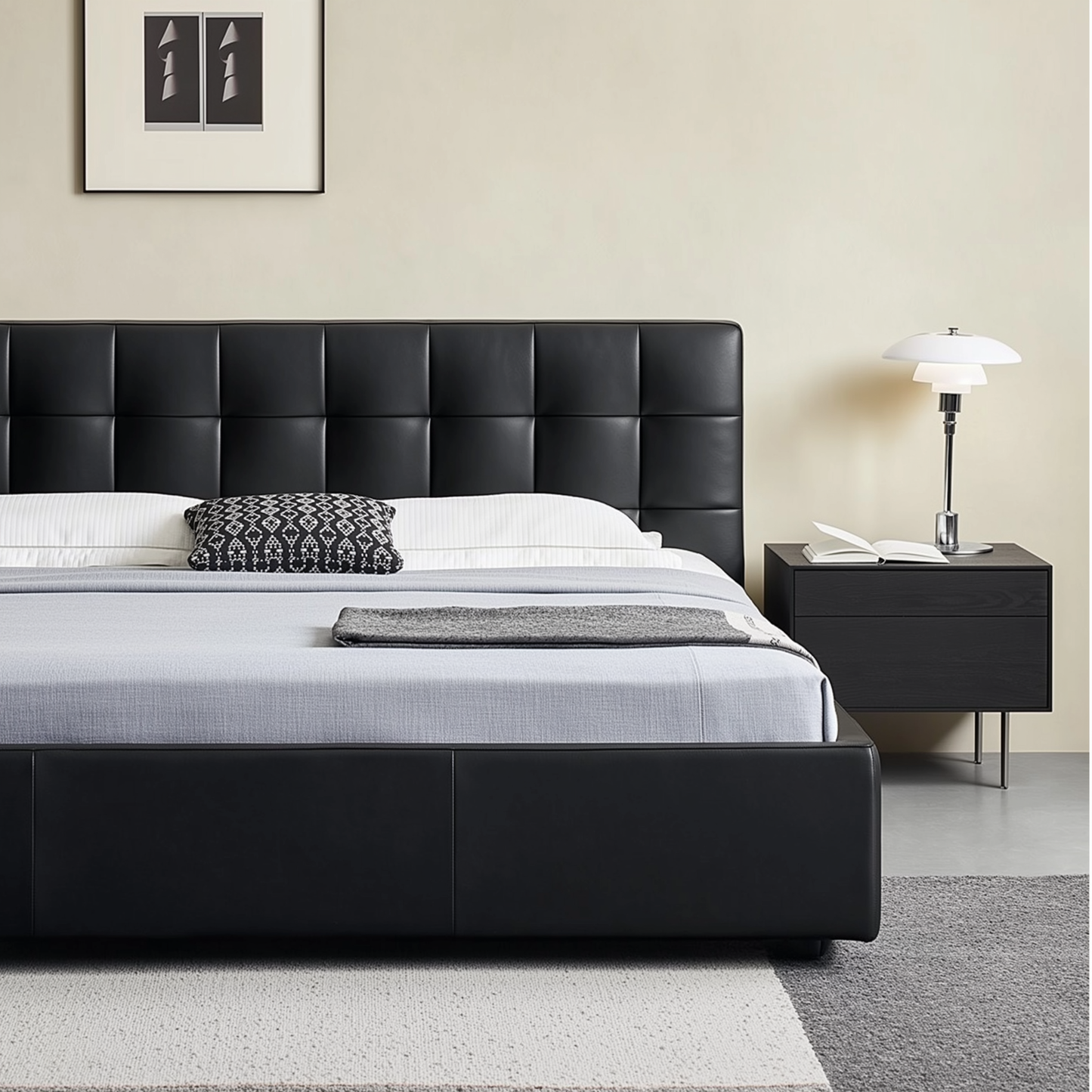 Sugar Cube Leather Bed-Black
