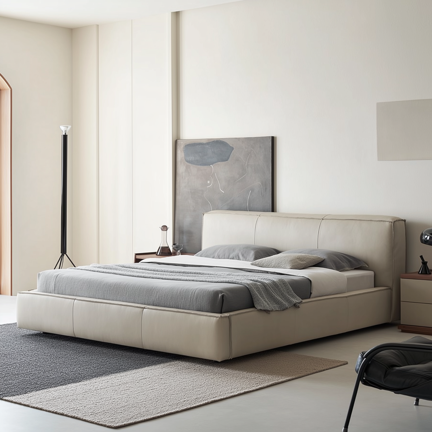 Cinnamon Leather Bed-Beige