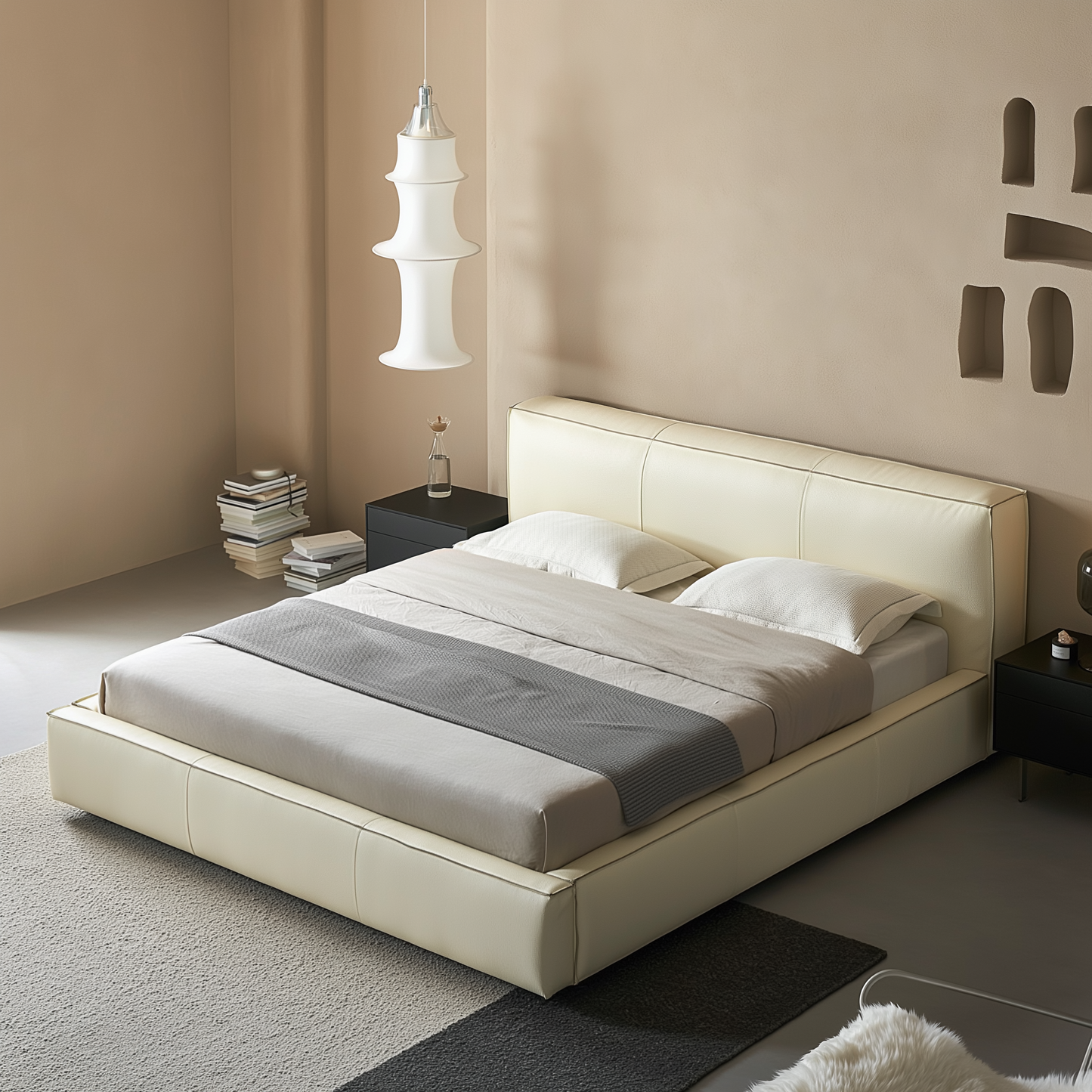 Cinnamon Leather Bed-White