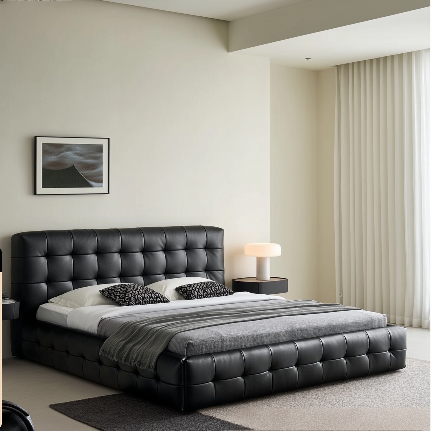 Marshmallow Leather Bed-Black
