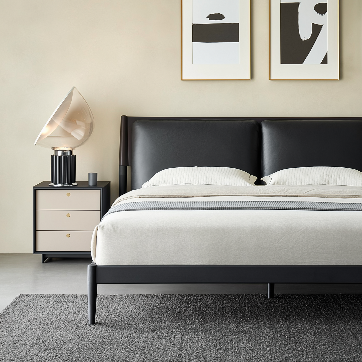 Truffle Cream Leather Bed-Black