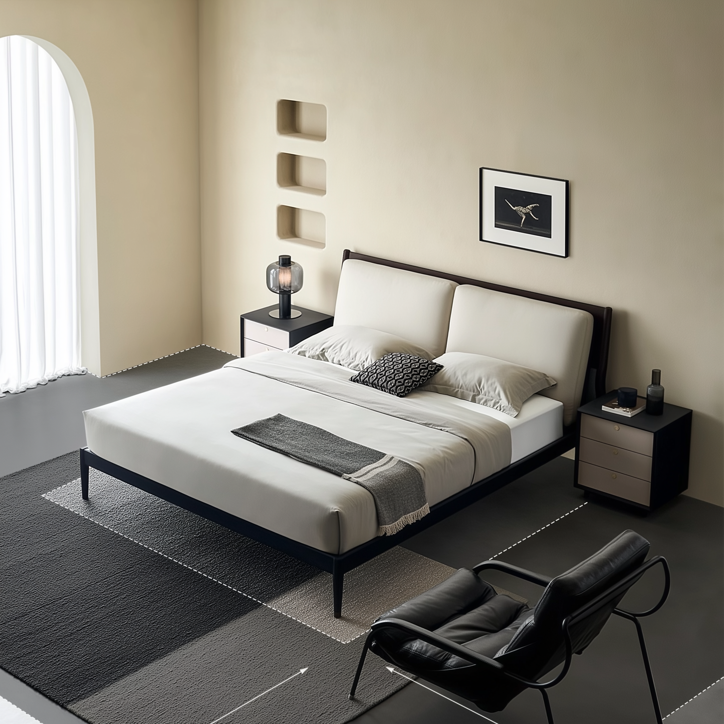 Truffle Cream Leather Bed-Beige