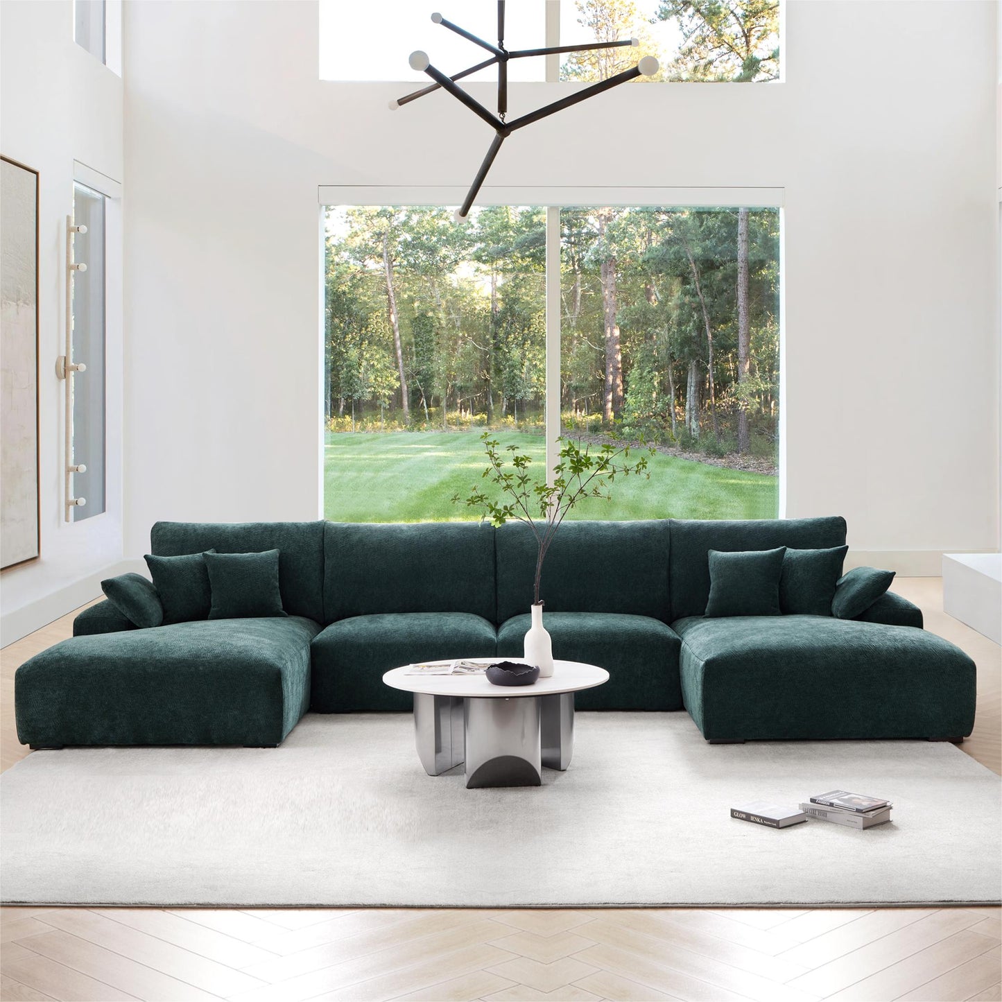 The Empress Green U Shaped Sectional-Green