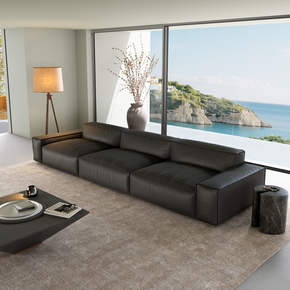 Luxury Minimalist Dark Brown Leather Sofa-Black