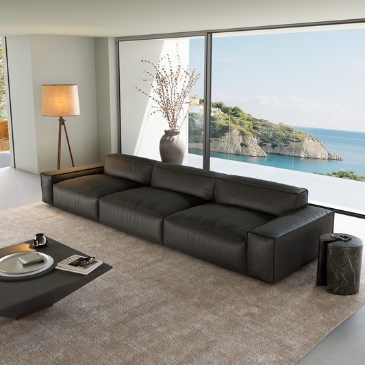Luxury Minimalist Dark Brown Leather Sofa-Black
