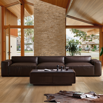 Luxury Minimalist Dark Brown Leather Sofa-Dark Brown