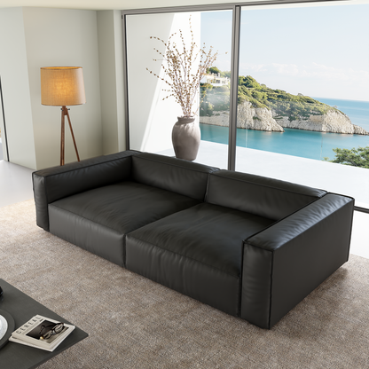 Luxury Minimalist Black Leather Daybed Sofa-Black