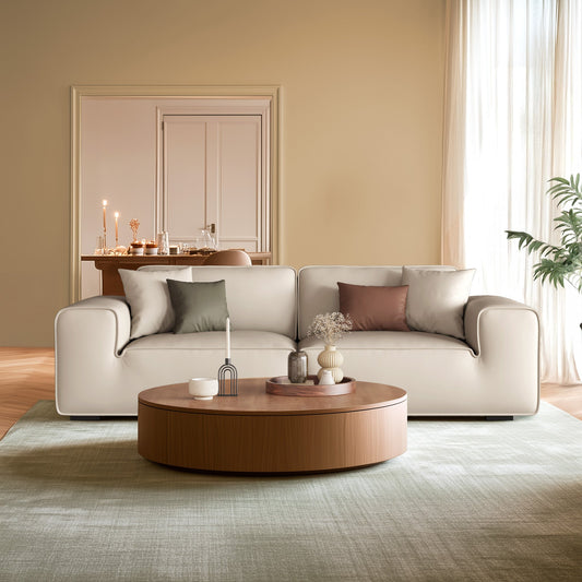 Domus Modular Beige Leather Sofa-Beige
