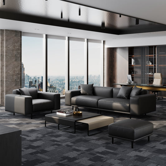 Noble Dark Gray Leather Sofa And Ottoman-Dark Gray