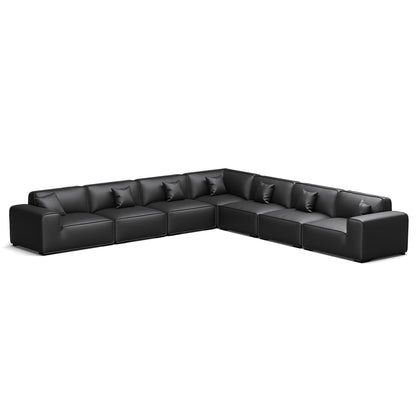 Domus Modular Black Leather Sectional Sofa-Black-7 Seater(162.2")