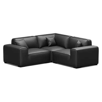 Domus Modular Khaki Leather L Shaped Sectional-Black-3 Seater(91.3")