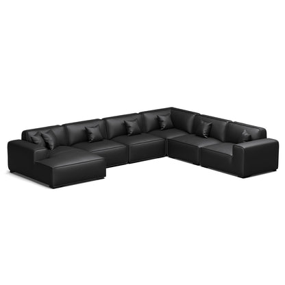 Domus Modular Black Leather U Shaped Sectional-Black-Facing Left