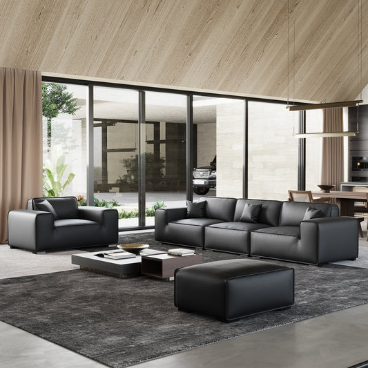 Domus Modular Black Leather Sofa Set-Black