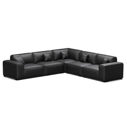 Domus Modular Black Leather Sectional Sofa-Black-5 Seater(126.8")