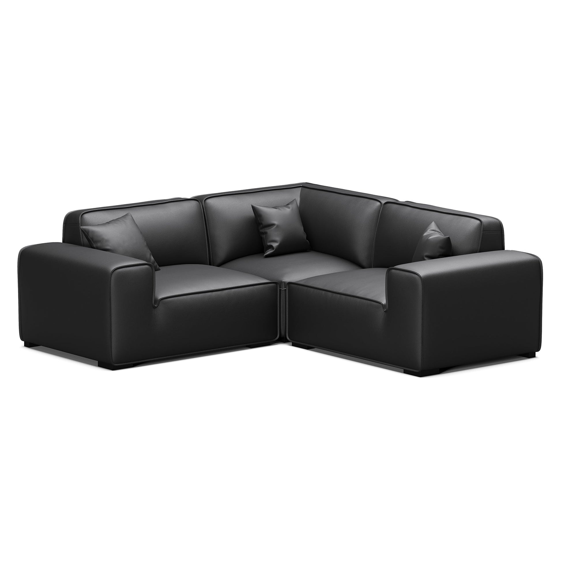 Domus Modular Black Leather Sectional Sofa-Black-3 Seater(91.3")