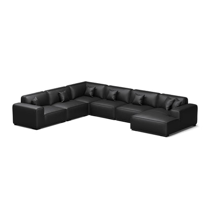 Domus Modular Dark Gray Leather U Shaped Sectional-Black-Facing Right