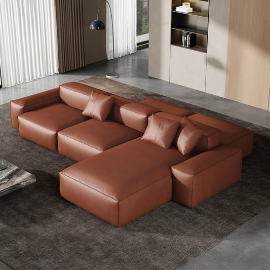 Cube Modular Brown Genuine Leather Double-Sided Sectional