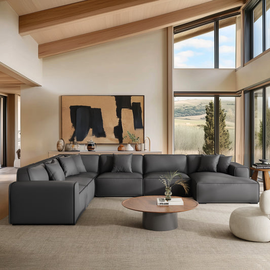 Domus Modular Dark Gray Leather U Shaped Sectional-Dark Gray