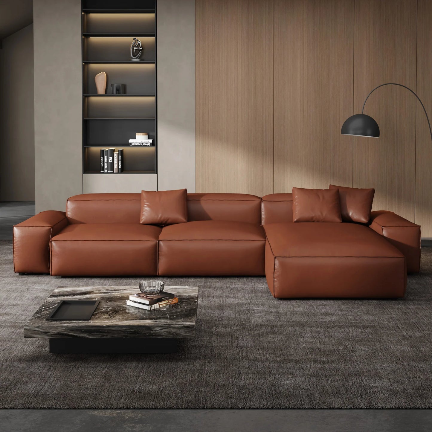 Cube Modular Brown Genuine Leather Sectional