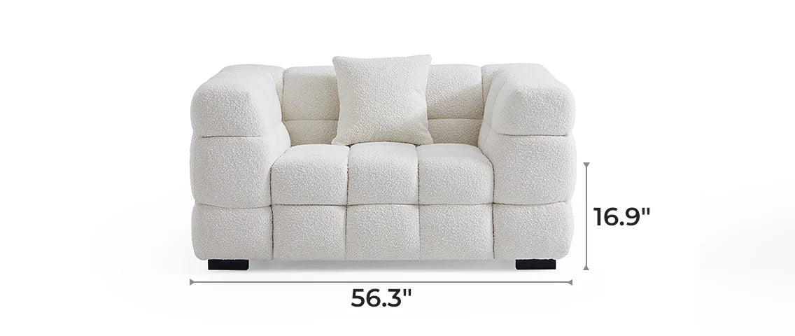 Cushy White Boucle Fabric Tufted Armchair