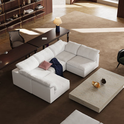 Tender Wabi Sabi U Shaped Beige Sectional with Open End-White