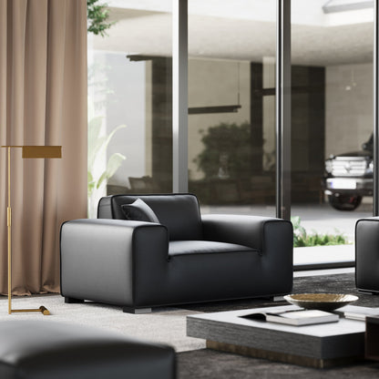 Domus Modular Black Leather Sofa Set-Black