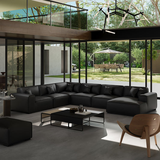 Domus Modular Black Leather U Shaped Sectional-Black