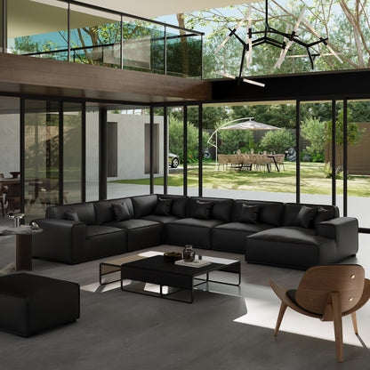 Domus Modular Dark Gray Leather U Shaped Sectional-Black