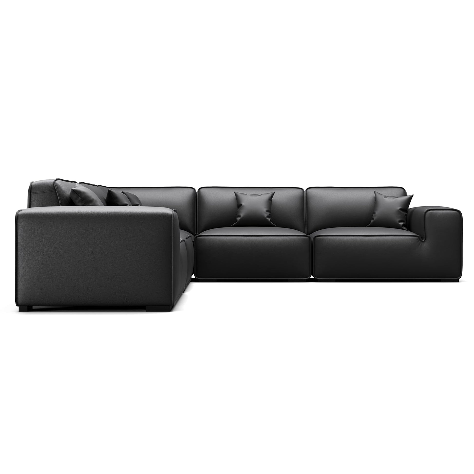 Domus Modular Black Leather Sectional Sofa-Black-5 Seater(126.8")