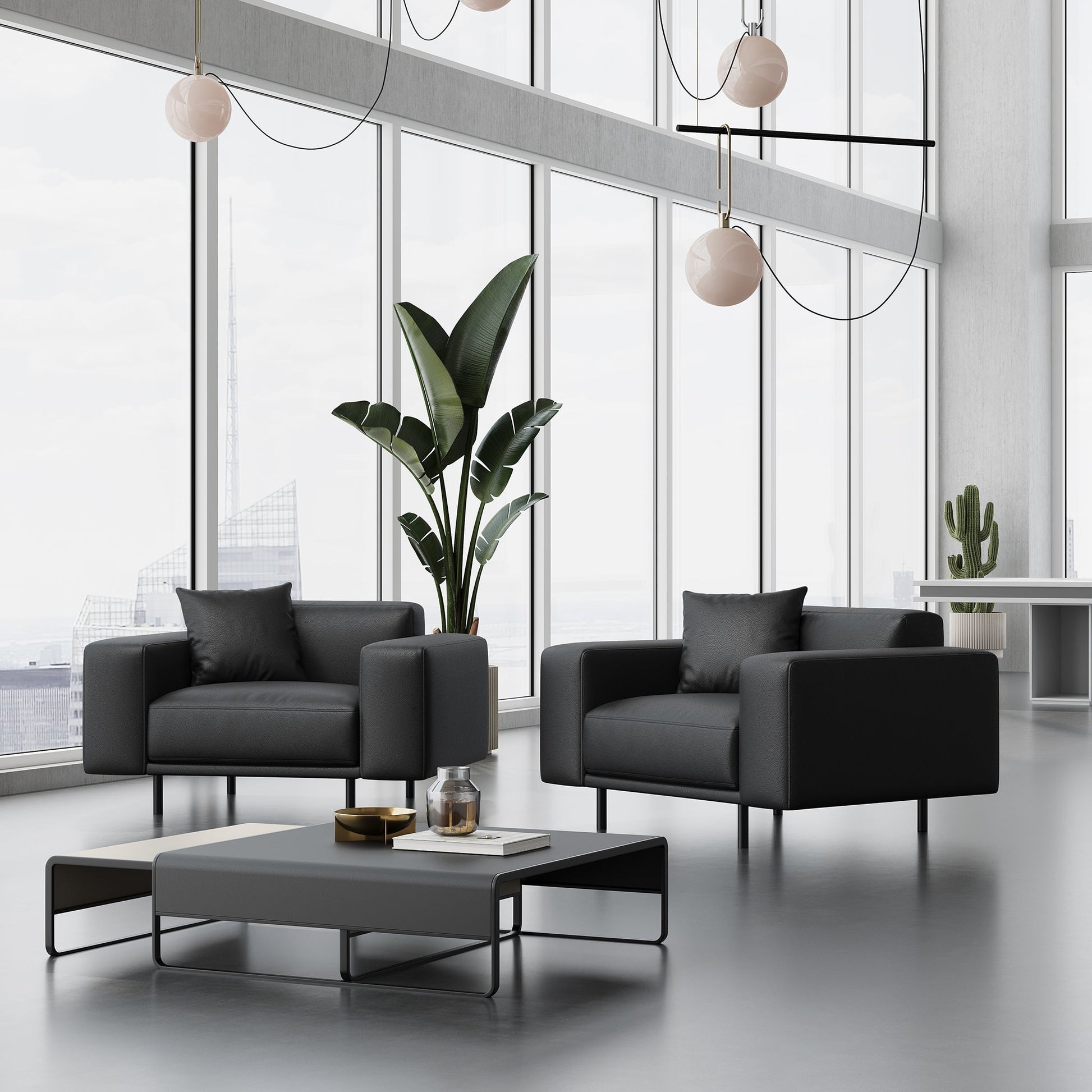 Noble Dark Gray Leather Armchair-Dark Gray