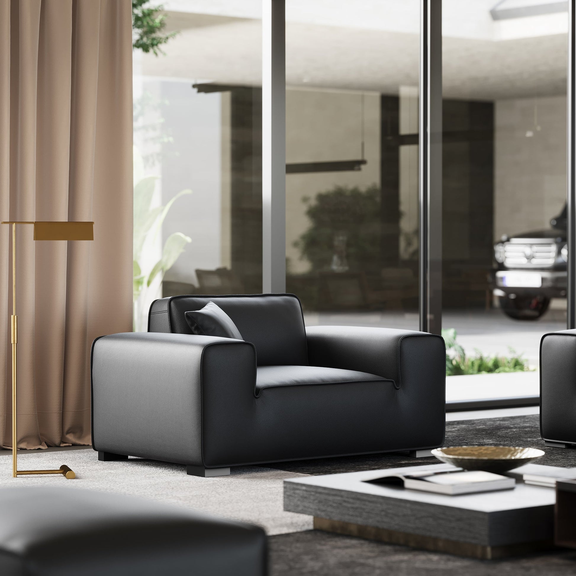 Domus Modular Beige Leather Armchair-Black