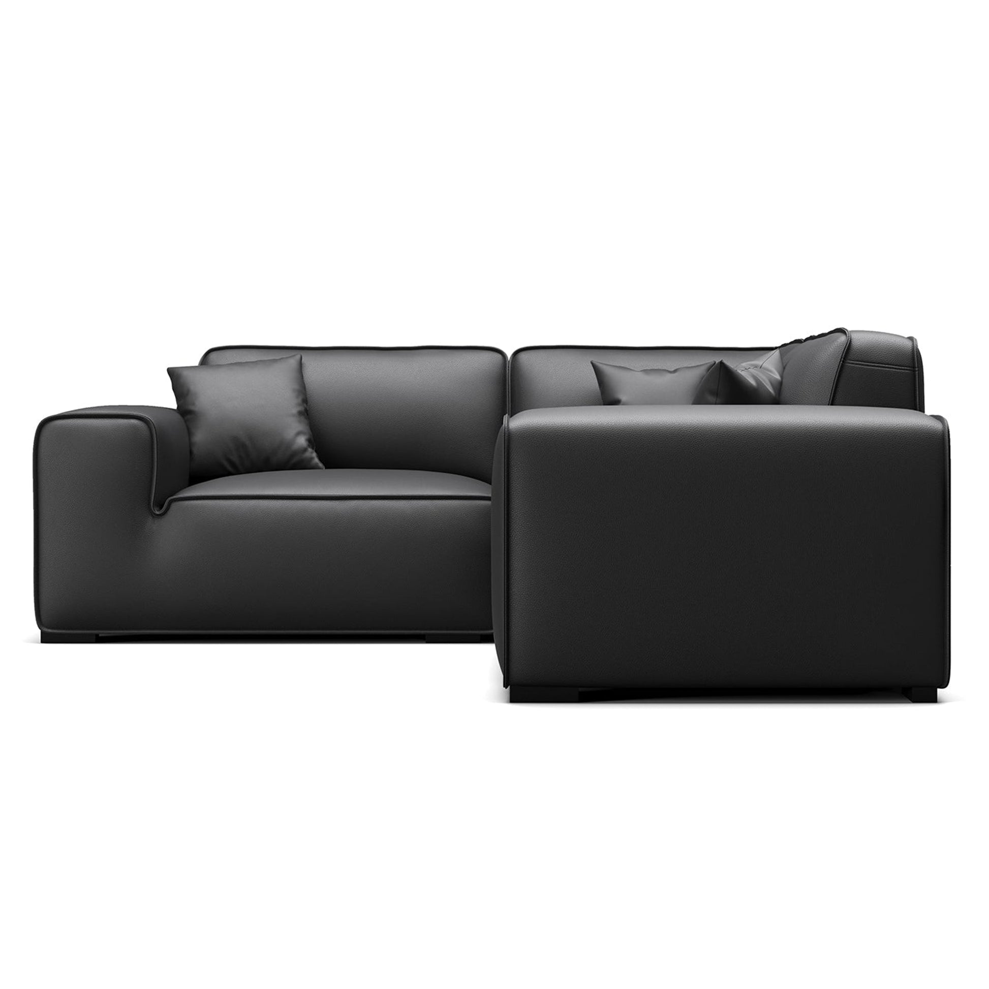 Domus Modular Black Leather Sectional Sofa-Black-3 Seater(91.3")