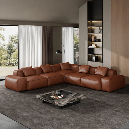 Cube Modular Brown Genuine Leather Corner Sectional