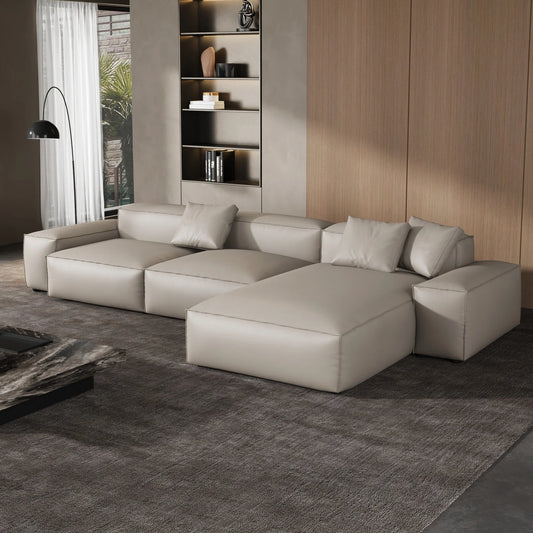 Cube Modular Beige Genuine Leather Sectional