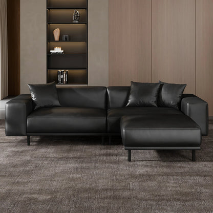 Noble Black Leather Sofa and Ottoman