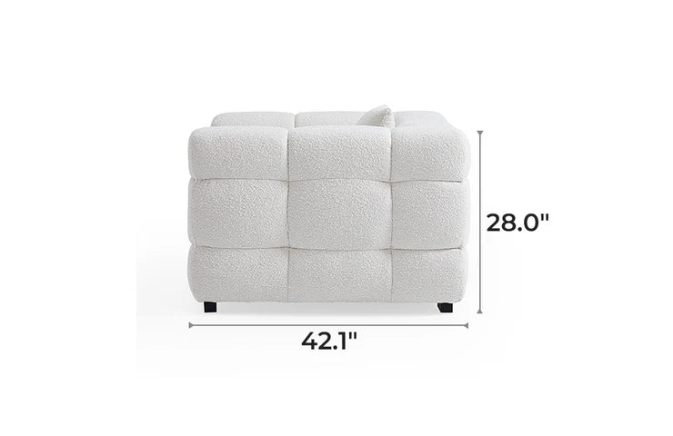 Cushy White Boucle Fabric Tufted Armchair