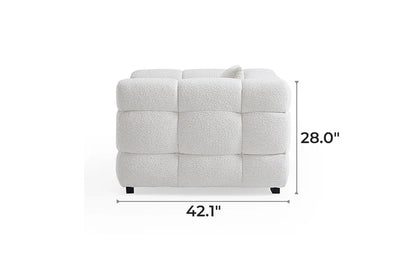 Cushy White Boucle Fabric Tufted Armchair