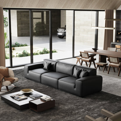Domus Modular Dark Gray Leather Sofa-Black