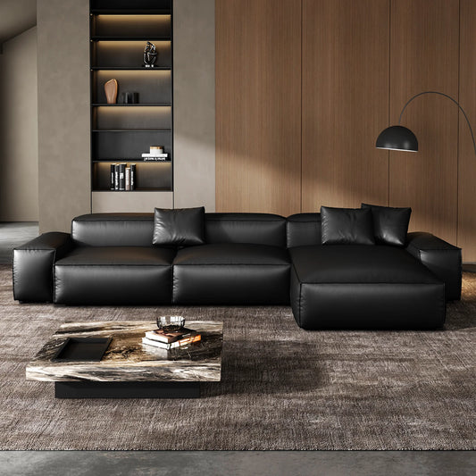 Cube Modular Black Genuine Leather Sectional