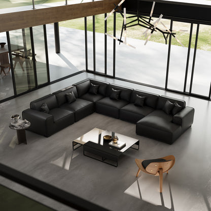 Domus Modular Dark Gray Leather U Shaped Sectional-Black