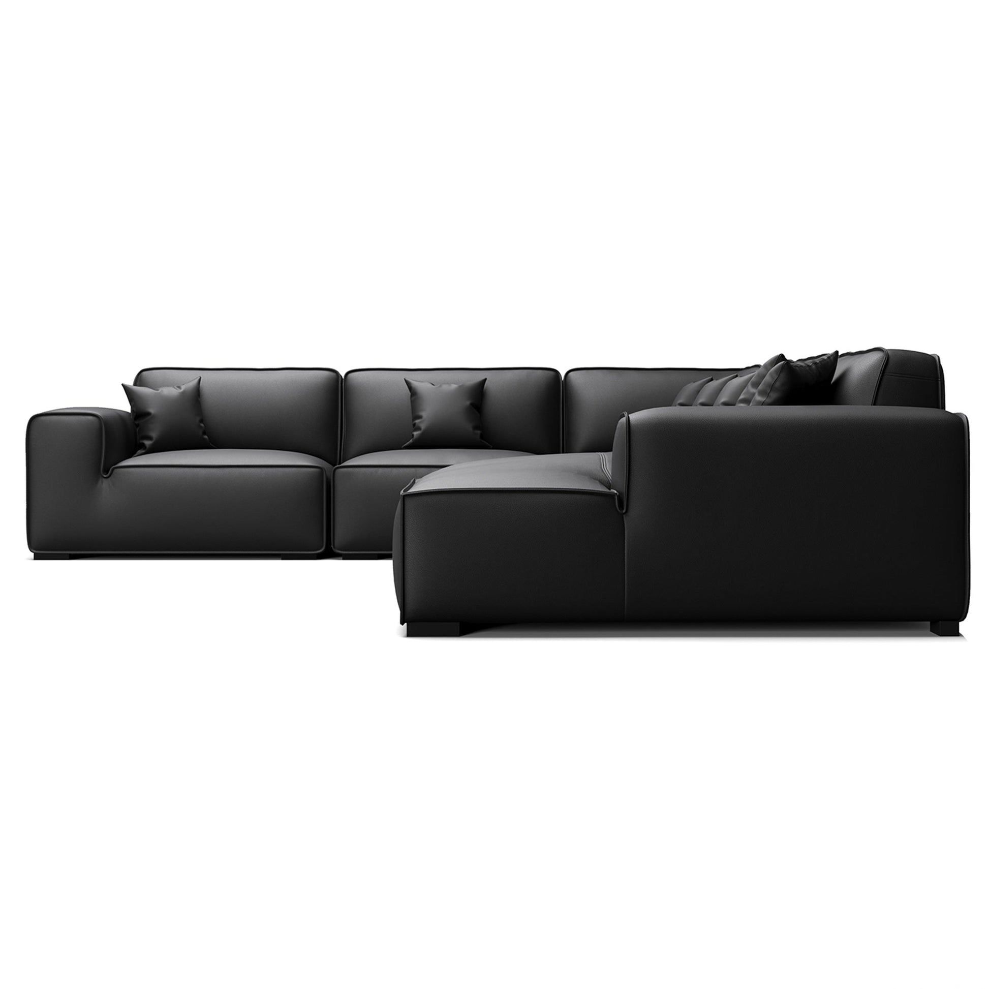 Domus Modular Black Leather U Shaped Sectional-Black-Facing Right