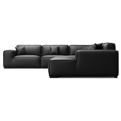Domus Modular Black Leather U Shaped Sectional-Black-Facing Right