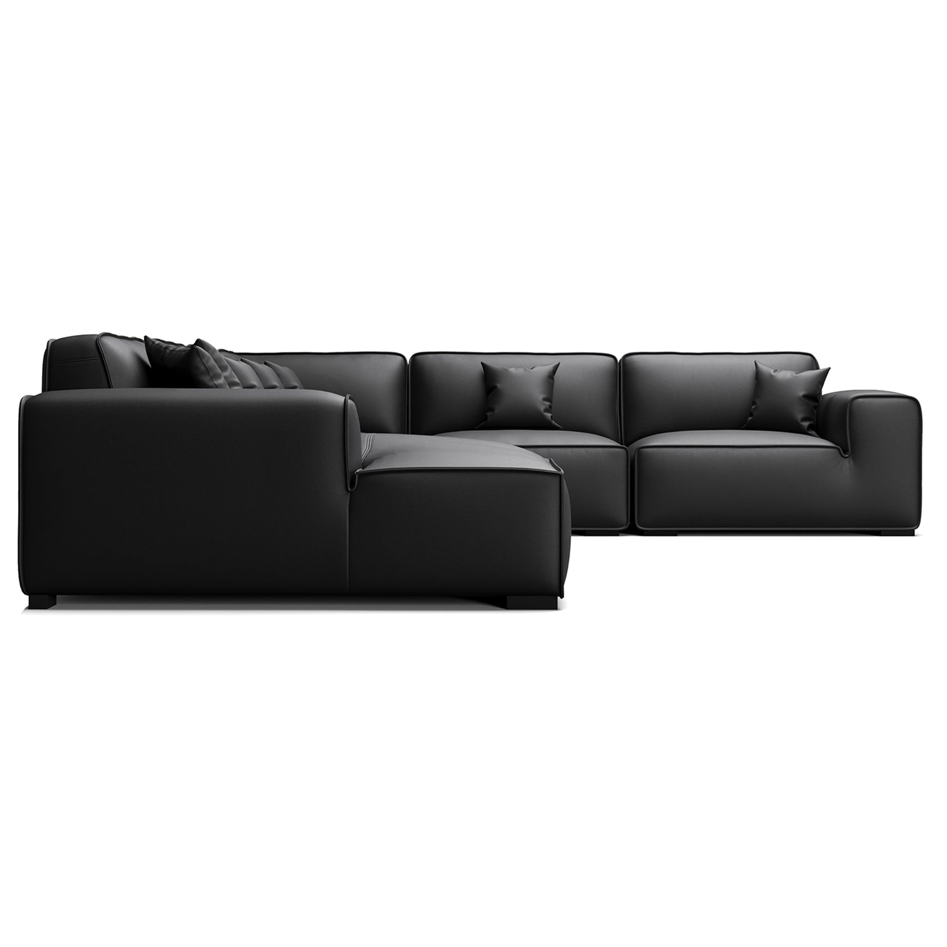 Domus Modular Black Leather U Shaped Sectional-Black-Facing Left