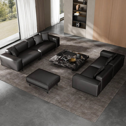 Noble Black Leather Sofa Set and Ottoman