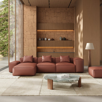 Flex Modular Brown Genuine Leather Double Sided Sectional-Brown