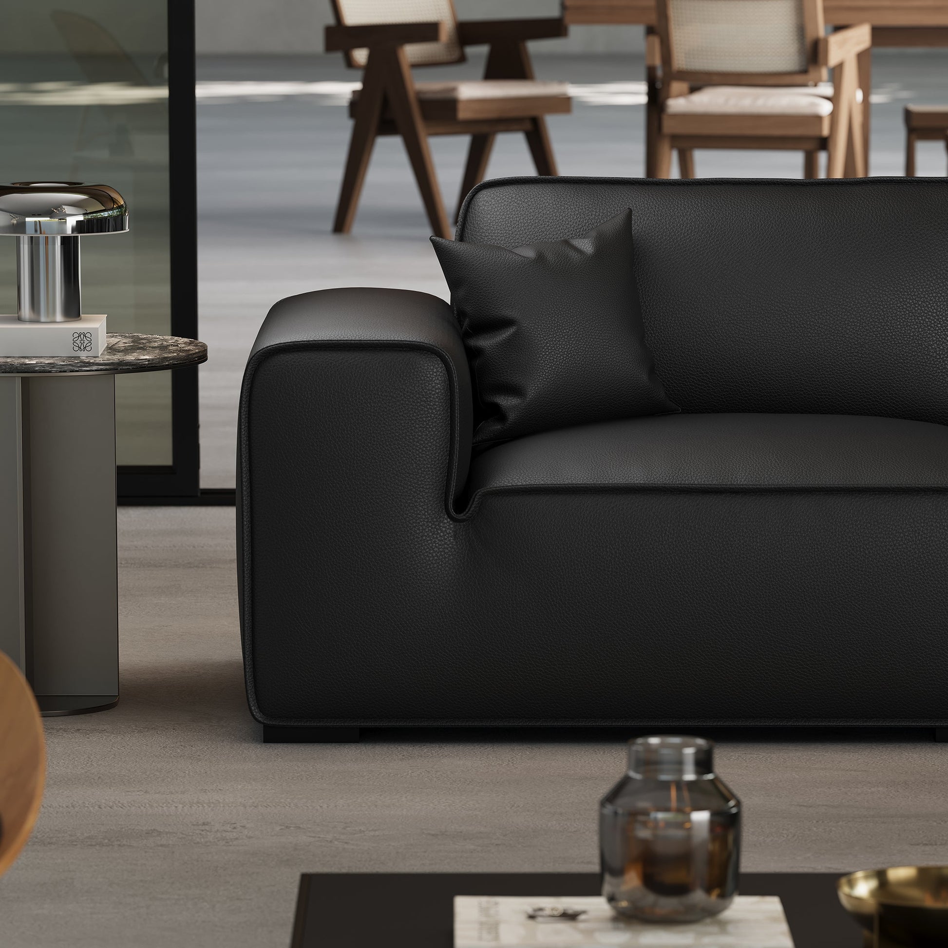 Domus Modular Dark Gray Leather U Shaped Sectional-Black